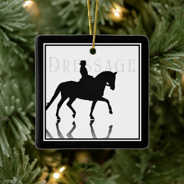 Personalized Silhouette Dressage Horse Christmas Ceramic Ornament (Tree)