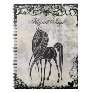 Personalized Silhouette Horse and Grungy Hearts Notebook
