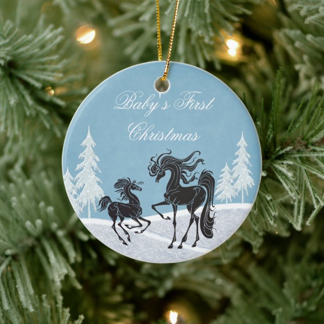 Personalized Silhouette Horse Baby's 1st Christmas Ceramic Ornament (Tree)