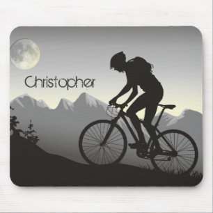 Personalized Silhouette Mountain Bike and Moon Mouse Pad