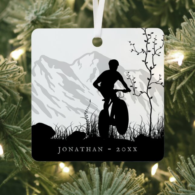 Personalized Silhouette Mountain Bike Christmas Metal Ornament (Insitu)