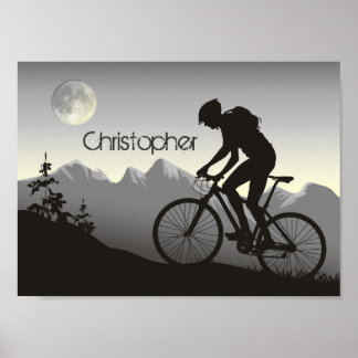 Personalized Silhouette Mountain Biker and Moon Poster