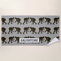 Personalized Silhouette Wresters Beach Towel