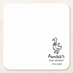 Personalized Silly Goose Baby Shower Baby Shower Square Paper Coaster