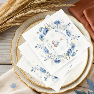 Personalized Silly Goose Blue Floral Baby Shower Napkin