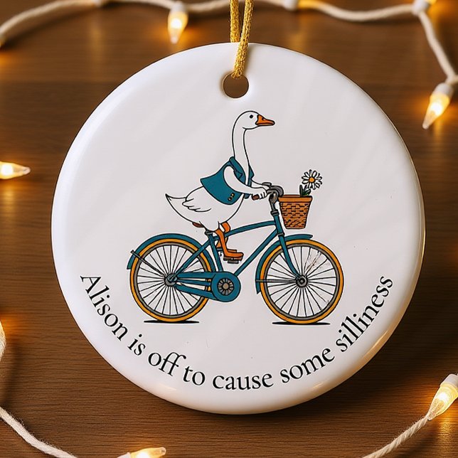 Personalized Silly Goose on a Bike Ceramic Ornament (Creator Uploaded)