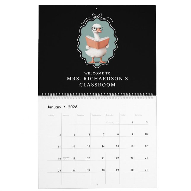 Personalized Silly Goose Teacher Club Classroom Calendar (Jan 2026)