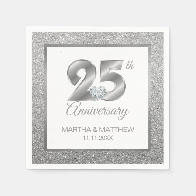 Personalized Silver 25th Wedding Anniversary Napkin (Front)