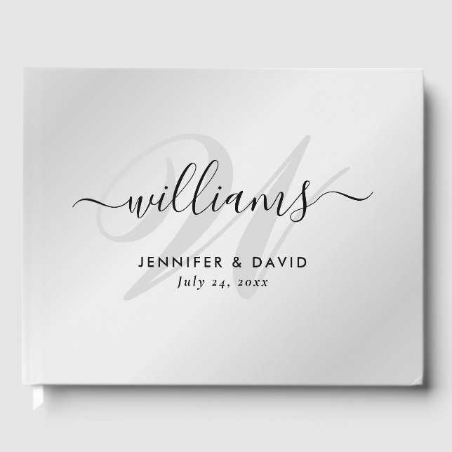 Personalized Silver and Black Monogram Wedding Guest Book (Front)