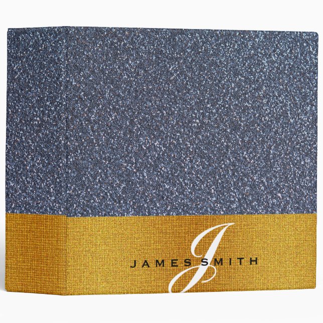 Personalized Silver and Gold Faux Confetti Glitter Binder (Front/Spine)
