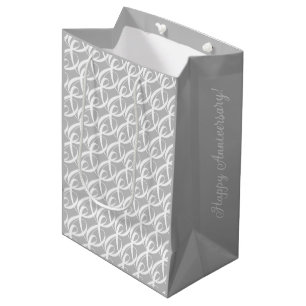 Personalized Silver and White Wedding Anniversary Medium Gift Bag