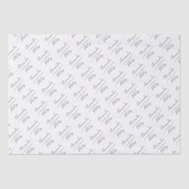 Personalized Silver and White Wedding, Couple Tissue Paper (Front)