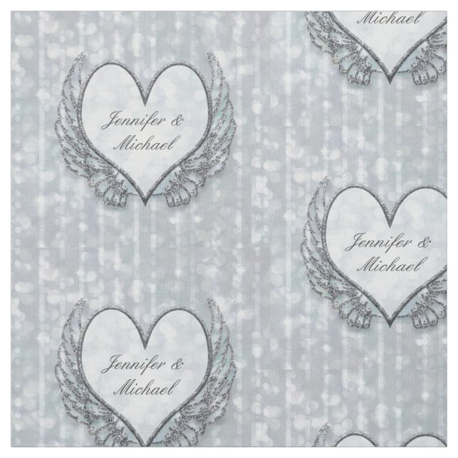 Personalized Silver Angel Wings & Heart Fabric (Swatch)