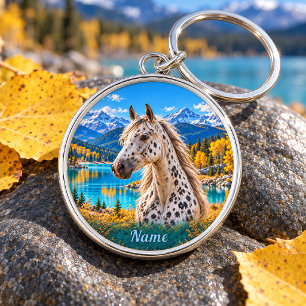 Personalized Silver Appaloosa Mountain Lake Keychain