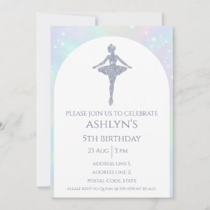 Personalized Silver Ballerina Ballet Birthday Invitation
