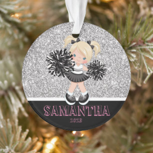 Personalized Silver & Black Cheerleading Ornament