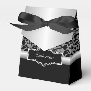 Personalized Silver & Black Damask Favour Box