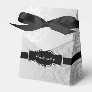 Personalized Silver & Black Damask Favour Box