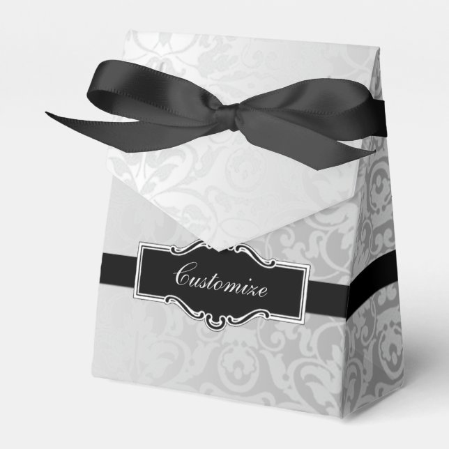 Personalized Silver & Black Damask Favour Box (Front Side)