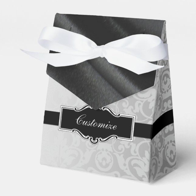 Personalized Silver & Black Damask Favour Box 2 (Front Side)