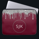 Personalized Silver Burgundy Red Glitter Monogram Laptop Sleeve<br><div class="desc">Personalized Silver and Burgundy Red Faux Glitter and Sparkle Elegant Monogrammed Initials Case. This case can be customized to include your initial and first name.</div>