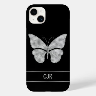 Personalized Silver Butterfly on Black Case-Mate iPhone 14 Plus Case