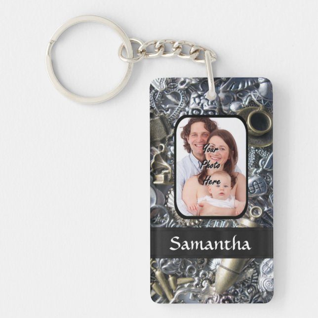 Personalized silver charm collage keychain (Front)