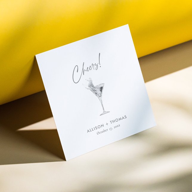 Personalized Silver Cheers & Champagne Wedding Napkin (Personalized Silver Cheers & Champagne Wedding Napkins)