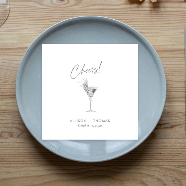 Personalized Silver Cheers & Champagne Wedding Napkin (Personalized Silver Cheers & Champagne Wedding Napkins)