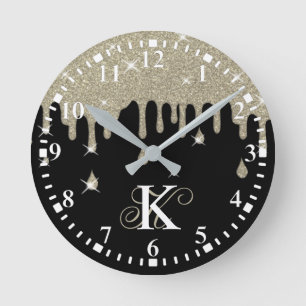 Personalized Silver Drip Glitter Effect & Sparkles Round Clock