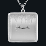 Personalized Silver Dripping Glitter Bridesmaid  Silver Plated Necklace<br><div class="desc">Personalized Silver Dripping Glitter Name silver plated necklace.  A great gift for her or for your bridal party.</div>
