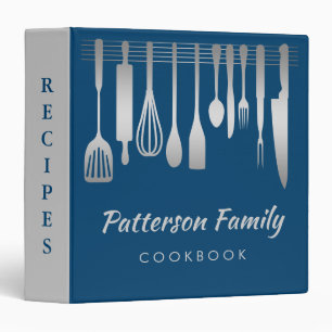 Personalized Silver Family Recipe Cookbook 3 Ring  Binder