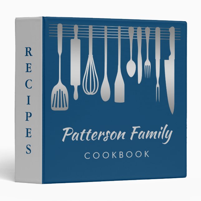 Personalized Silver Family Recipe Cookbook 3 Ring  Binder (Front/Spine)