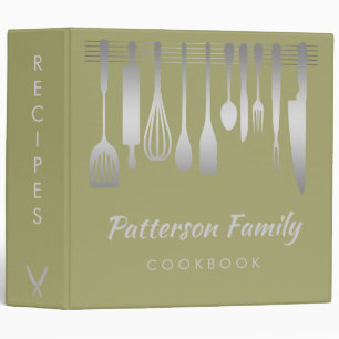 Personalized Silver Family Recipe Cookbook 3 Ring  Binder