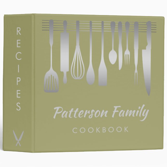 Personalized Silver Family Recipe Cookbook 3 Ring  Binder (Front/Spine)