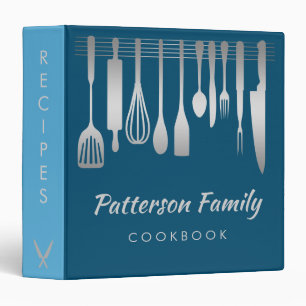 Personalized Silver Family Recipe Cookbook 3 Ring Binder