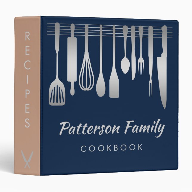 Personalized Silver Family Recipe Cookbook Binder (Front/Spine)