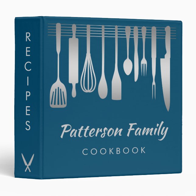 Personalized Silver Family Recipe Cookbook Binder (Front/Spine)