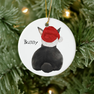 Personalized silver Fox Rabbit with Santa Hat Ceramic Ornament