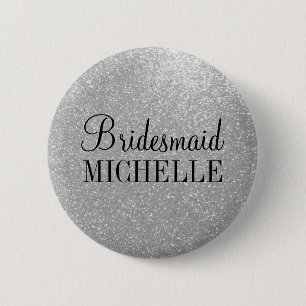 Personalized silver glitter bridesmaids buttons