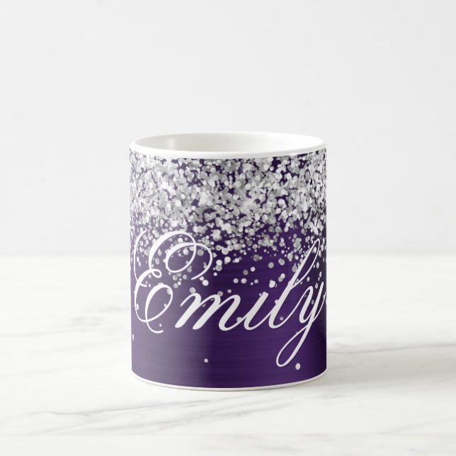 Personalized Silver Glitter Dark Violet Foil Coffee Mug (Center)