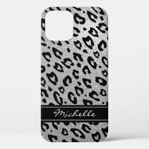 Personalized silver glitter leopard iPhone 12 case