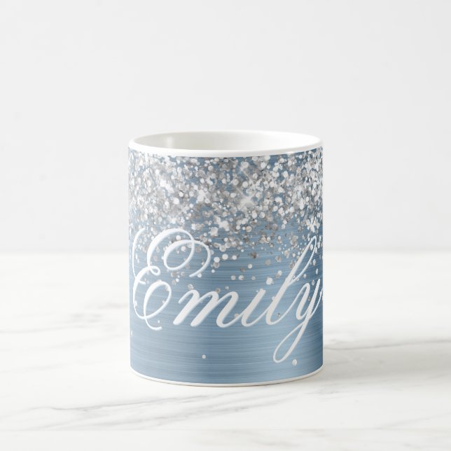 Personalized Silver Glitter Light Blue Foil Coffee Mug (Center)