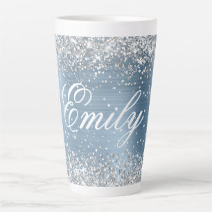 Personalized Silver Glitter Light Blue Foil Latte Mug