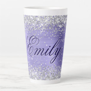Personalized Silver Glitter Periwinkle Foil Latte Mug