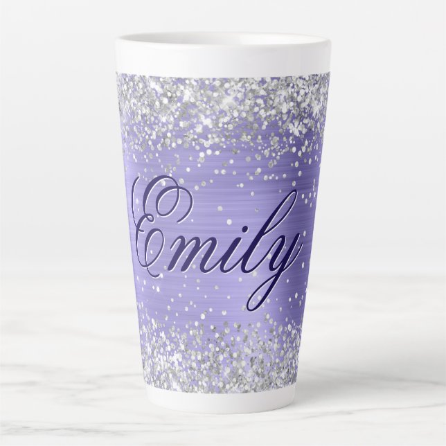 Personalized Silver Glitter Periwinkle Foil Latte Mug (Front)