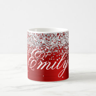 Personalized Silver Glitter Red Foil Coffee Mug