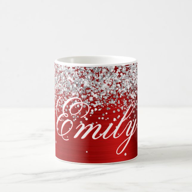 Personalized Silver Glitter Red Foil Coffee Mug (Center)