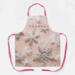 Personalized Silver Glitter Snowflake  Apron