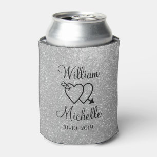 Personalized silver glitter wedding can coolers